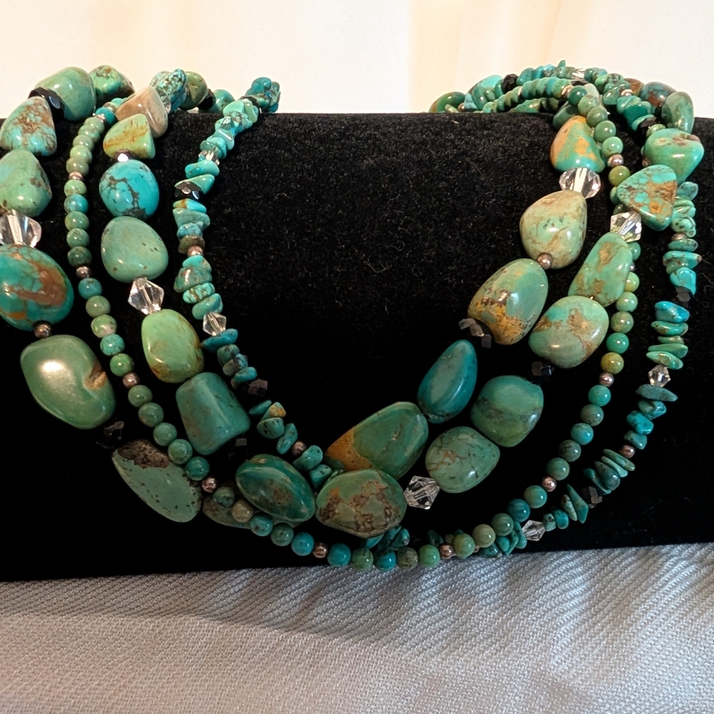 Silpada Sterling Turquoise Obsidian Crystal 4-Strand Necklace